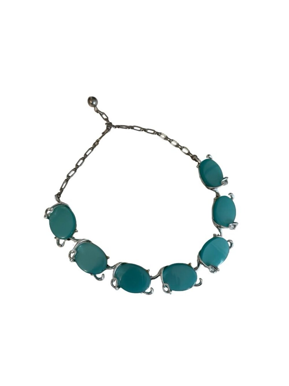 Vintage Mag Allan Turquoise Blue Thermoset Choker Necklace Silver Tone Link Neck